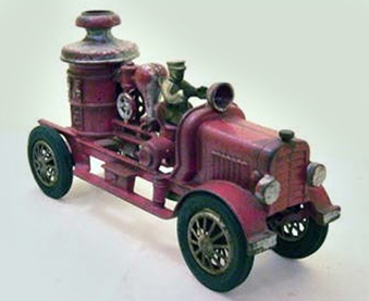 Fire Engine Metal, painted. From the Haverhill Historical Society toy collection.